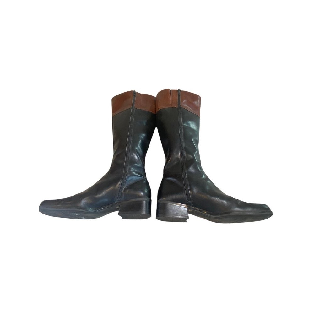 Enzo Angiolini W 9.5 Leather Black Brown Knee High Riding Boots Square Toes - Picture 11 of 12